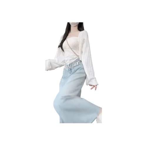 PARKYEON Белый Кардиган+Майка+Юбка Женские Комплекты с юбкой