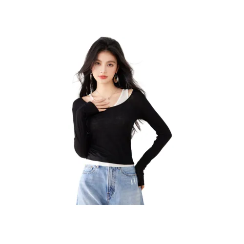 Cotton Gene Черные Женские T-рубашки