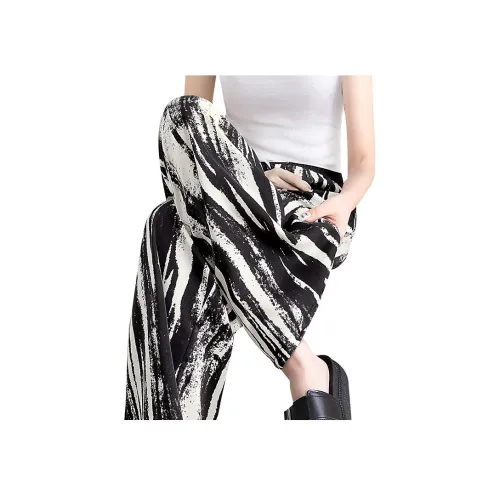Cypress House Повседневные брюки Женские Черный Rice Зебра с принтом