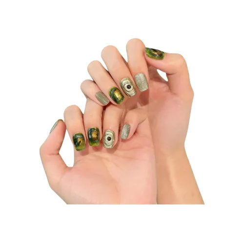 Fanze Изумруд Звездное небо Handcrafted False Nail Короткий LADDER Зеленый Jump Цвет Стиль Instagram 15 мм