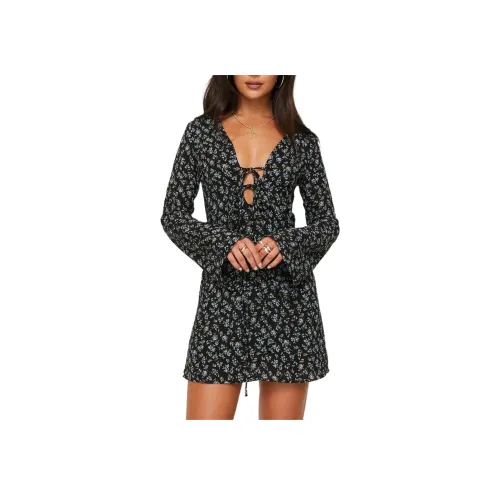 PRINCESS POLLY MALOP Длинный рукав Мини платье Длинный рукав платье Женское Черный цветок Черный цветок