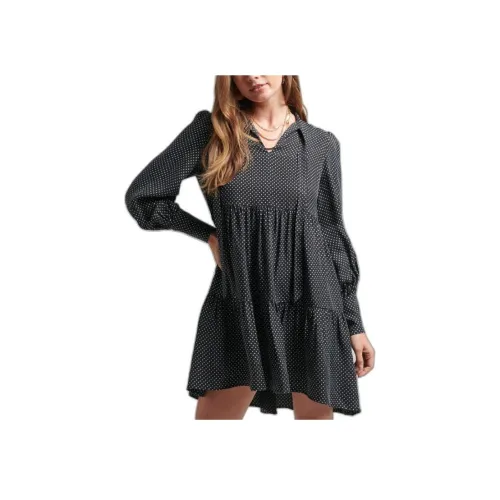 SUPERDRY Длинное платье с длинными рукавами женское черное