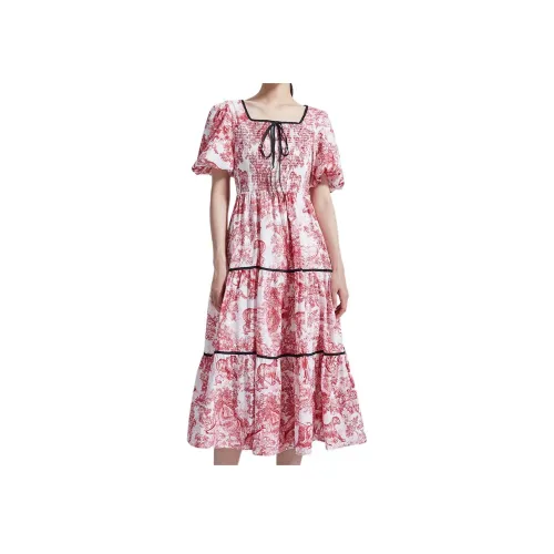 Badgley Mischka Короткий рукав Платье Женское Красное