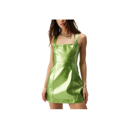 NASTY GAL Премиум Металлик Искусственная кожа Мини Платье Slip Платье Женское Ярко-зеленый