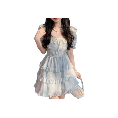 FLIM Короткий рукав Платье Женское Синее