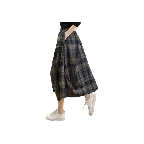 Cypress House Повседневный Длинный Юбка Женская Темно-Синяя Клетка