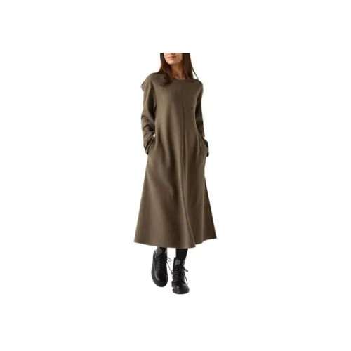 UNIQLO Длинное платье с длинными рукавами женское оливковый