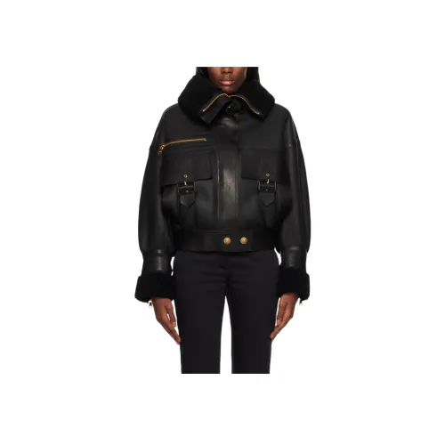 BALMAIN Кожа Куртка Женская Черная