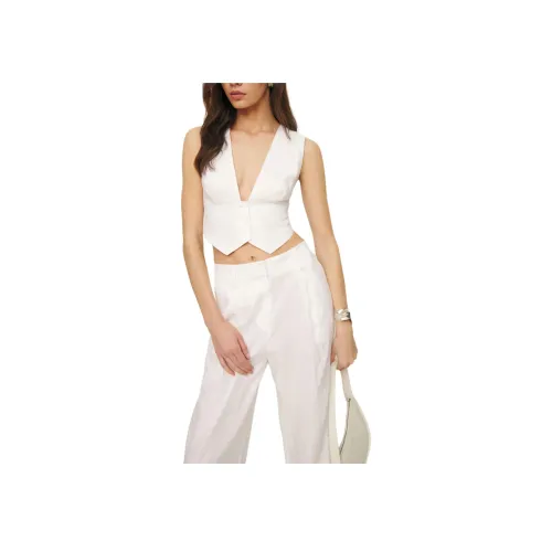 REFORMATION Sofia Cropped Linen Vest Women's White