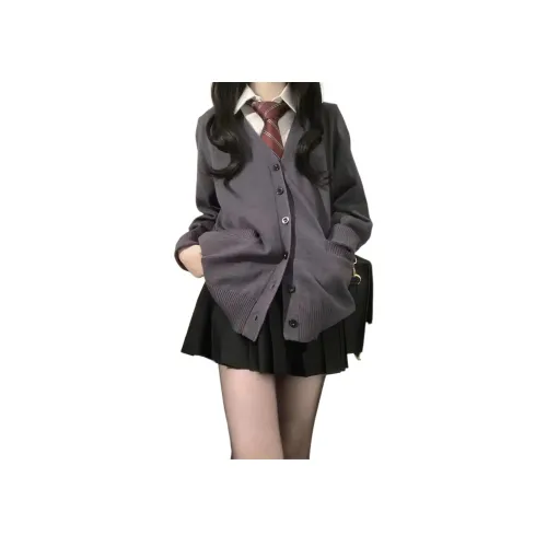 Mu Qingqing Рубашка + Галстук + Черная юбка с оборками + Темно-серый кардиган - четырехпредметный комплект женских юбочных комплектов