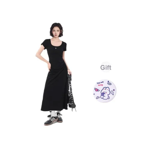 EVPGB Короткий рукав Платье Женское Черное