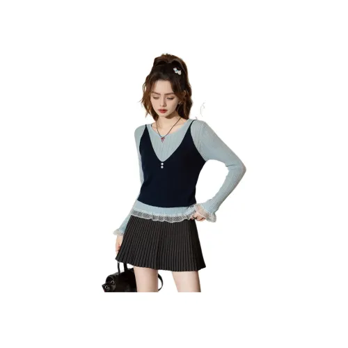 FAWENXIANGZI Светло-синий + Королевский синий Женские T-рубашки