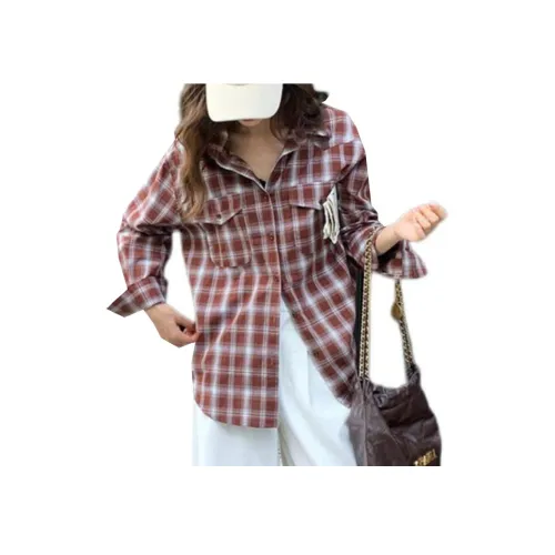 NANING 9 Рубашка Женская Красный Кофейный