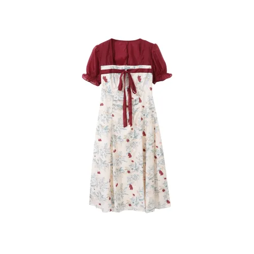 Mu Qingqing Короткий рукав Платье Женское Красное