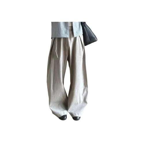 GANGZAI Linen Gray Unisex Casual Pants GANGZAI Льняные Серые Унисекс Повседневные Брюки