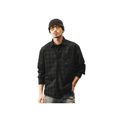 JIELEINUO Черная клетка Мужская рубашка