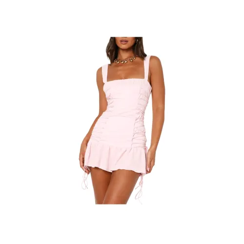 WHITE FOX Мини Платье Детское Розовое Без рукавов Платье Женское