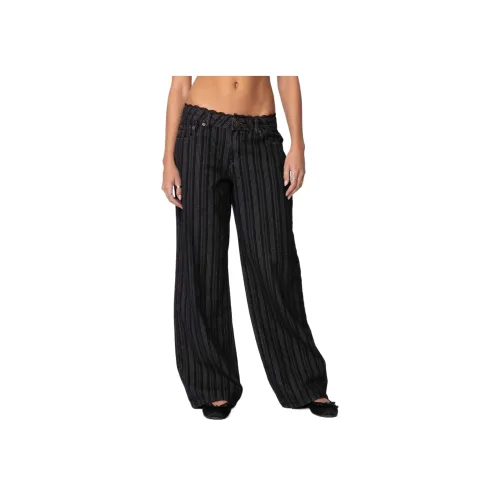 Edikted Кружевная отделка Полосатые Джинсы с низким шагом и швом Женские