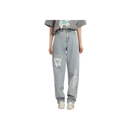 LALABOBO Medium Blue White Women's Jeans ЛАЛАБОБО Средне-синий Белый Женские Джинсы