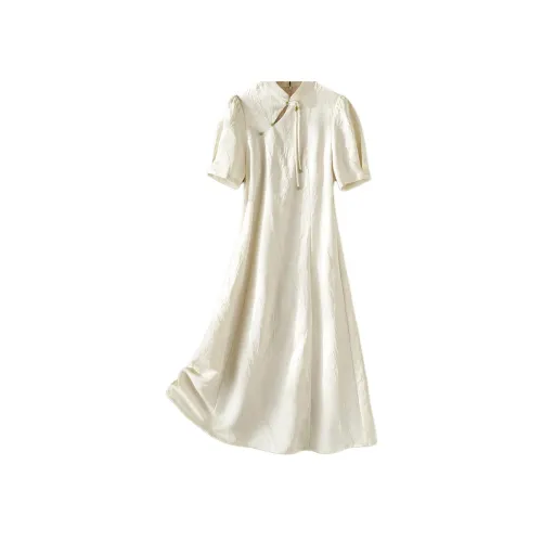 IHIMI Короткий рукав Платье Женское Бежевый