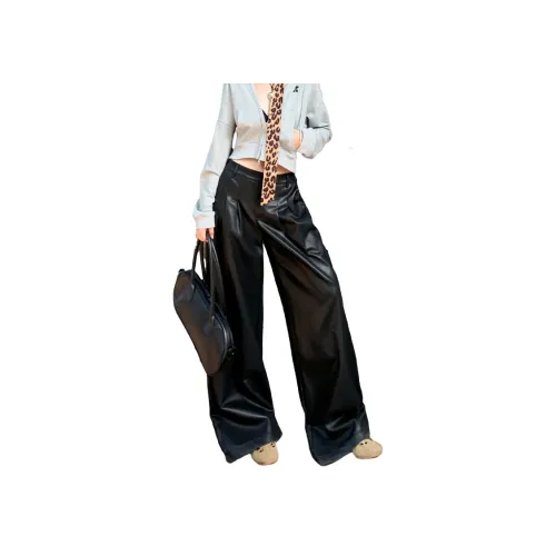 ZXZA Кожаные брюки женские черные