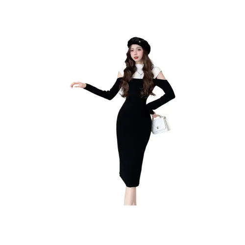 Mochahome Длинное платье с длинными рукавами женское черное