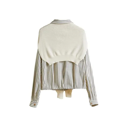 POWXV Длинный рукав Топ Двухкомпонентный комплект Рубашка Женская