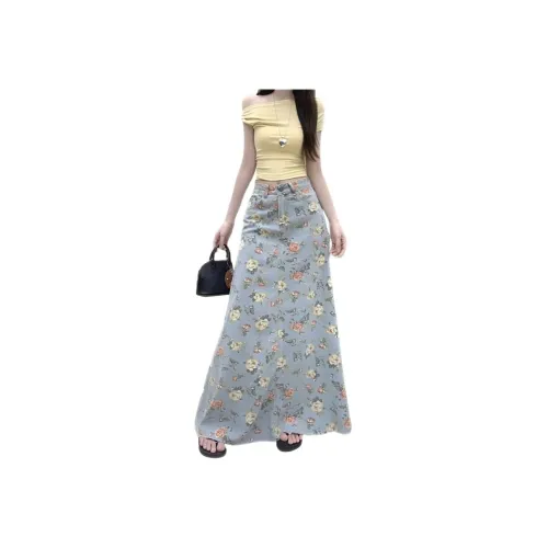 Wooden Rabbit Деним Длинный Юбка Женские