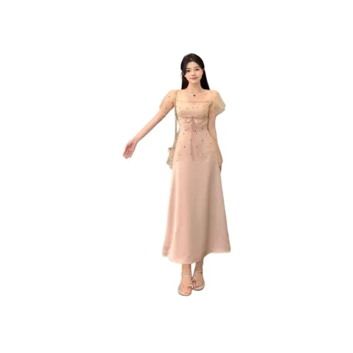 YINLEI Розовый Женские Короткие Платья с Короткими Рукавами