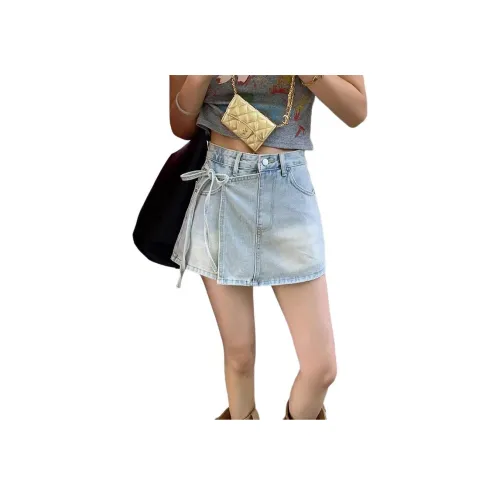 YEARNED Джинсовые короткие юбки Женские Светло-синие