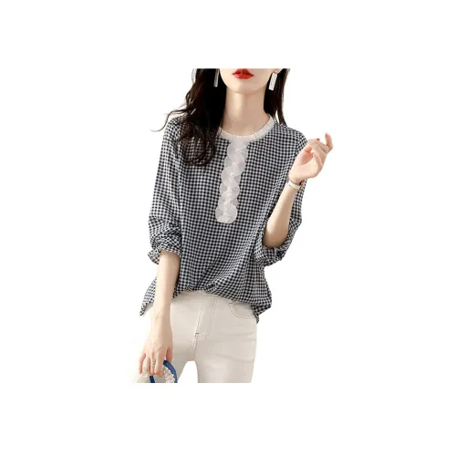 Wbwq Рубашка Женская Темно-Синяя Клетка