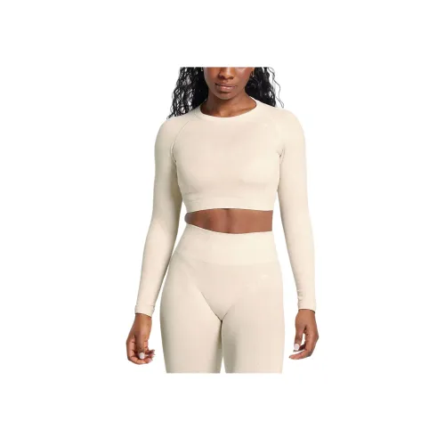 GYMSHARK Adapt FLECK Бесшовный Длинный рукав КРОП ТОП Т Рубашка Женские Кокосовый белый