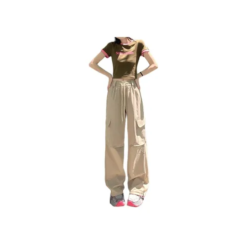 Wen Shan Хаки Брюки Женские Повседневные Брюки