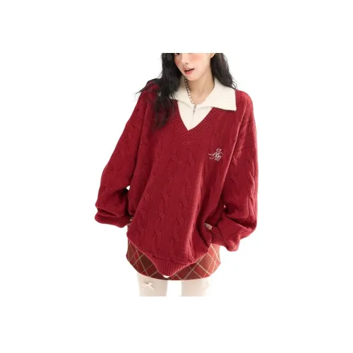 9c collective Красный Mock Двухкомпонентный Свитер Женские Трикотаж