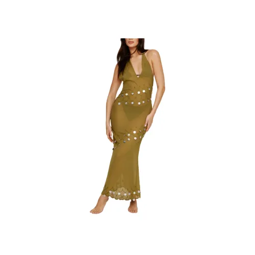 NASTY GAL Coin Trim Maxi Beach Dress Sleeveless Dress Women's Olive