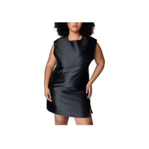 NASTY GAL Плюс Структурированный Сатин Накладка на Плечо Боковая Разделенная Платье Без Рукавов Платье Женское Черное