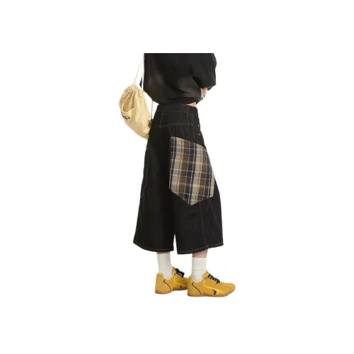 PISYPOX Джинсовые шорты Унисекс Черная клетка