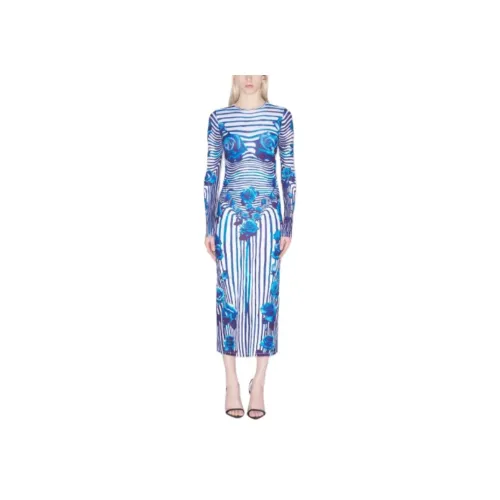 Jean Paul Gaultier Длинное платье с длинными рукавами женское синее