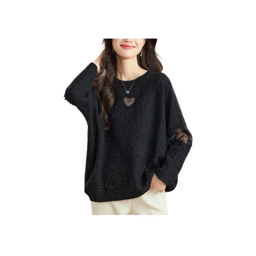 Корейский стиль Свитер Женский Черный Люрекс