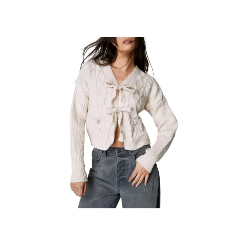 NASTY GAL Галстук Передняя часть CABLE KNIT Кардиган Трикотаж Женские Каменный цвет