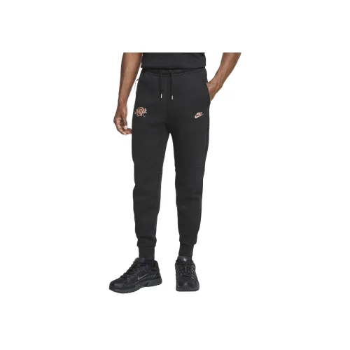 Nike x Central Cee Tech Fleece Вязаные Тренировочные Брюки Мужские Черный Металл Красный Бронза