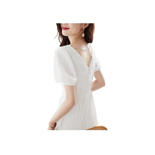 Mo Han Yi Mei Короткий рукав Платье Женское Белое