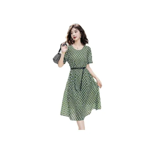 XIAOJUCHUANLI Green Женские Короткие Платья с Рукавами
