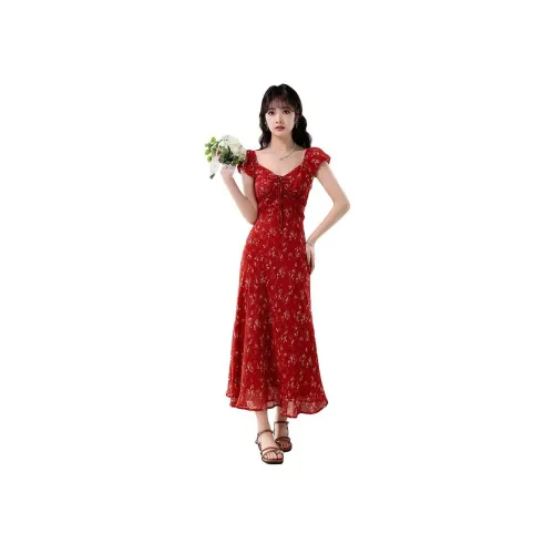 ORANDOR WEAR Red Женские Короткие Платья с Рукавами