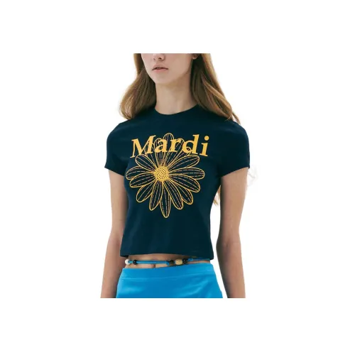 MARDI MERCREDI SS25 Укороченная футболка FLOWERMARDI_Темно-синий Тангерайн Коллаборация Кроп топ Корейский стиль Женский Морской синий Апельсин