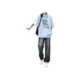 Белая футболка + бирюзовые штаны