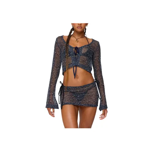 Edikted Crochet Net Галстук Передняя часть Топ CROP TOP Женские