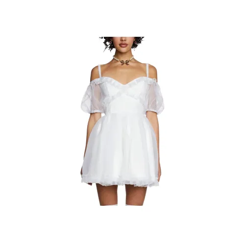 Dolls Kill Sugar Thrillz SENSE N' Sensibility Мини Платье Короткий Рукав Платье Женское Белое White