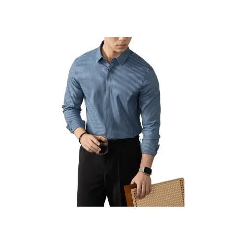 PERDONTOO Полосатая длинная рубашка с длинными рукавами для мужчин