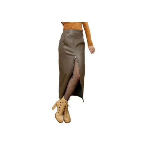 SUNDAY LIFE Кожа Длинная Юбка Женская Коричневая